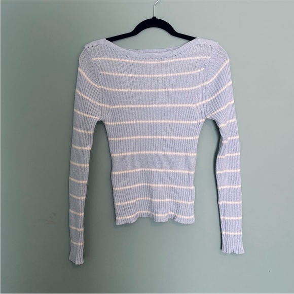 Rouje Adela Striped Blue/Cream Boatneck Ribbed Sweater. - Picture 2 of 5